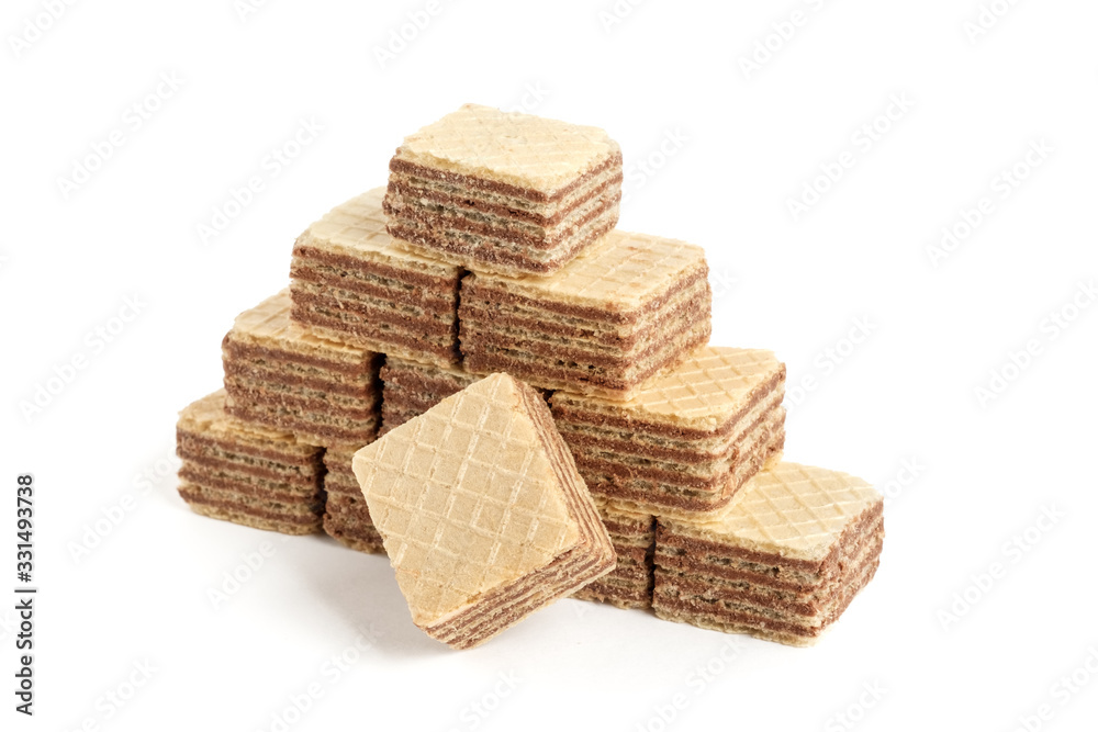 Pile of square wafer biscuits isolated on white background Pile of square wafer biscuits isolated on white background