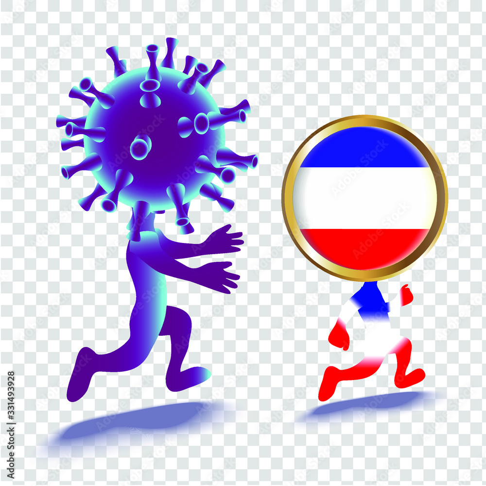 Cartoon illustration of people in the image of the coronovirus bacteria and Russia. Isolated image of cartoon characters. Epidemic concept. Cartoon illustration of people in the image of the coronovirus bacteria and Russia. Isolated image of cartoon characters. Epidemic concept.