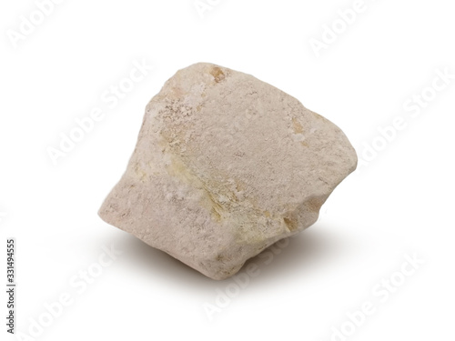 Pumice stone isolated on white background. A pumice stone is formed when lava and water mix together. It's a light-yet-abrasive stone used to remove dry, dead skin.