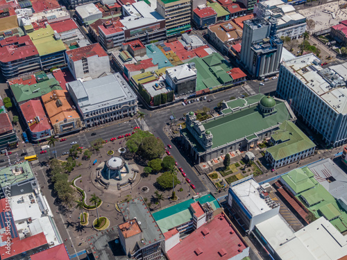 Beautiful aerial view of the main Church in San Jose Costa Rica, La Merced and the Cathedral © Gian