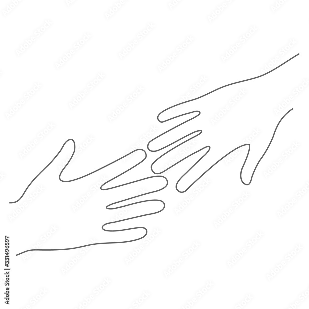 Continuous line art of hands symbolizing a team or teamwork flat color icon for business, inclusion concept, love concept isolated Continuous line art of hands symbolizing a team or teamwork flat color icon for business, inclusion concept, love concept isolated