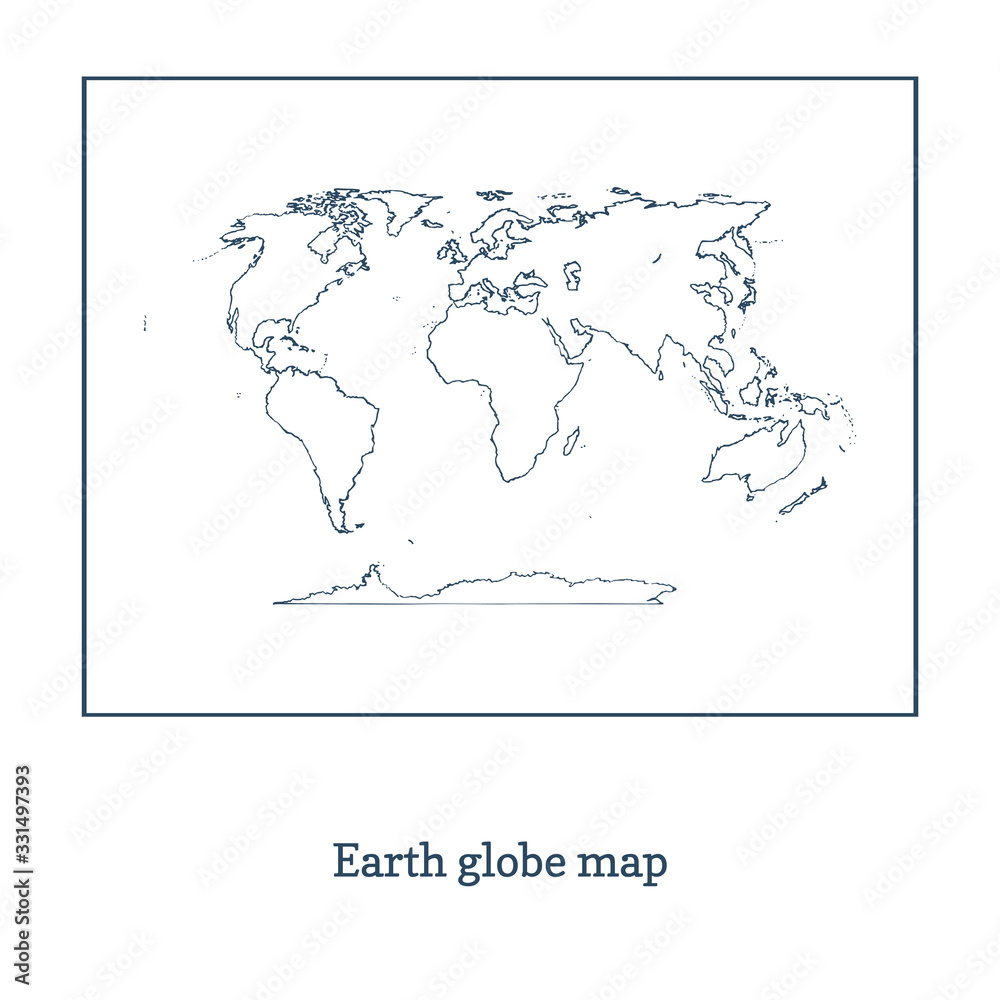 Fototapeta premium Graphic illustration of Earth globe map. Hand drawn continents contour in vector.