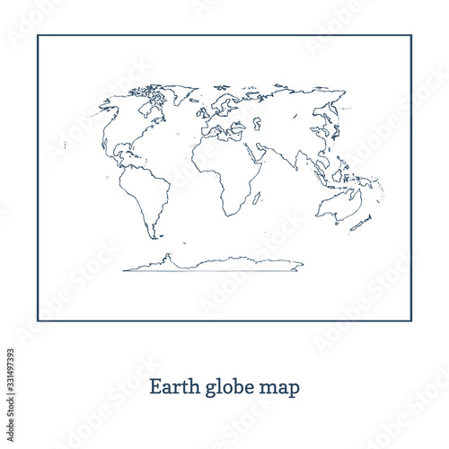 Graphic illustration of Earth globe map. Hand drawn continents contour in vector.