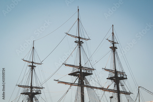 Historical Ship: Main and Fore Masts of an Ancient Ship 