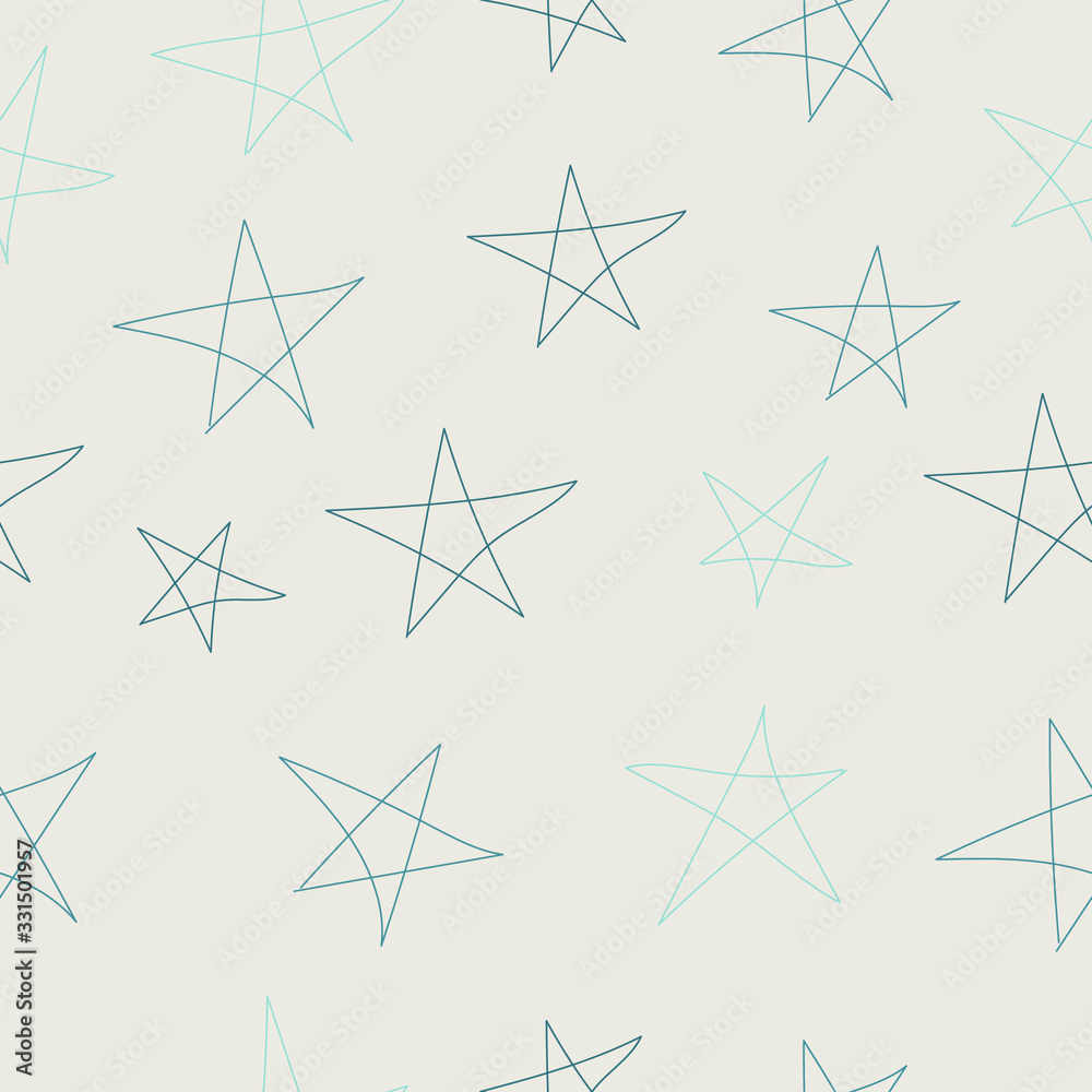 Blue outline of stars on a beige background. Seamless vector pattern.Decoration for gift wrapping paper, fabric, clothing, textiles, surface textures, scrapbooking Blue outline of stars on a beige background. Seamless vector pattern.Decoration for gift wrapping paper, fabric, clothing, textiles, surface textures, scrapbooking
