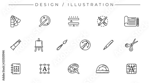 Design and Illustration concept line style vector icons set