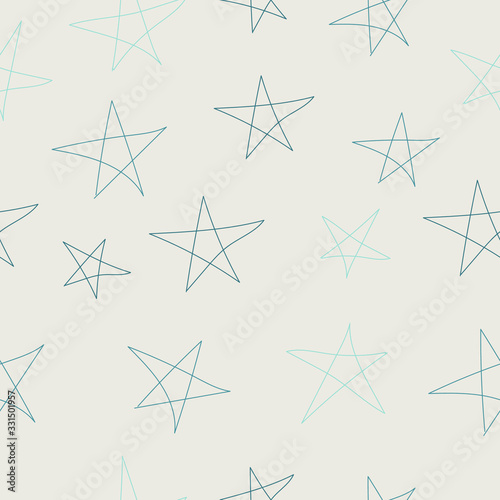 Blue outline of stars on a beige background. Seamless vector pattern.Decoration for gift wrapping paper  fabric  clothing  textiles  surface textures  scrapbooking
