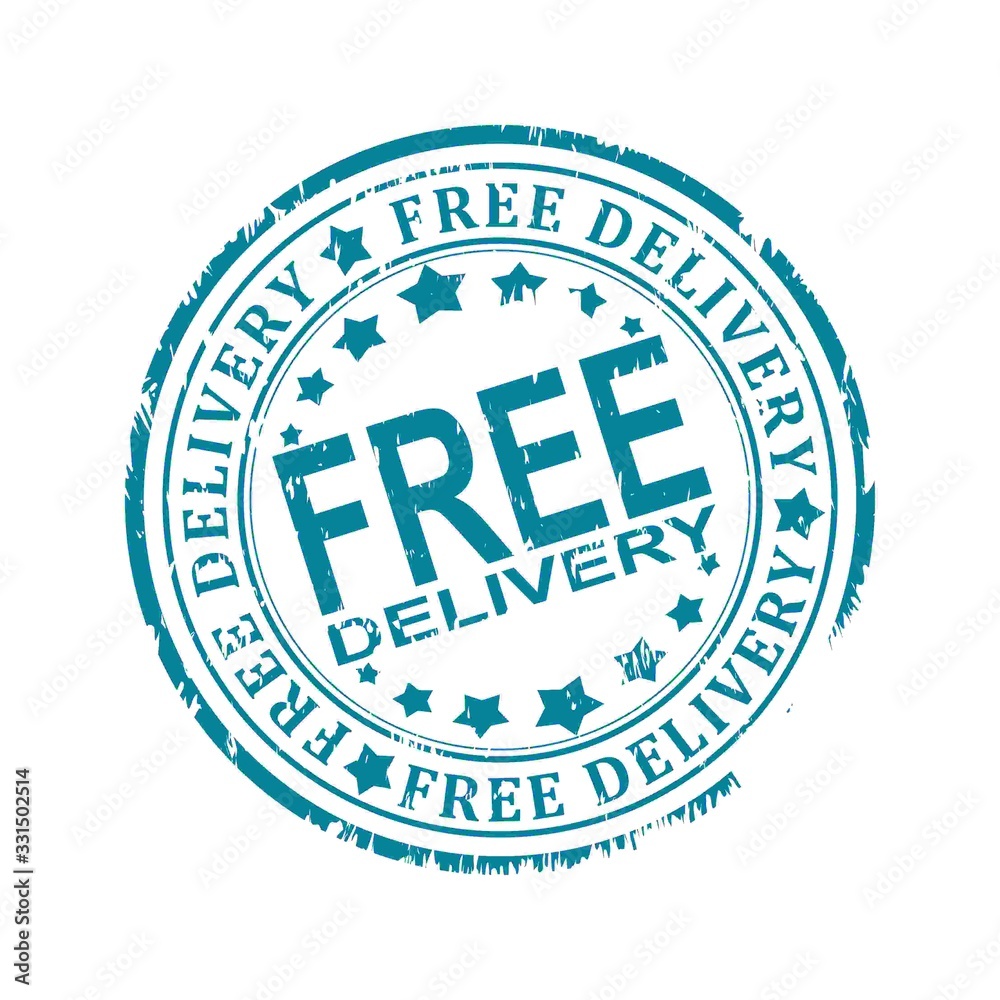 Damaged round green stamp with the words - free delivery