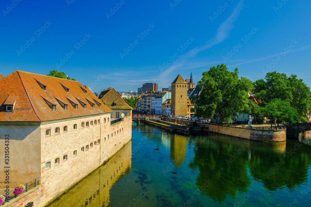 Strasbourg, France, Alsace. The Ill river and embankments.