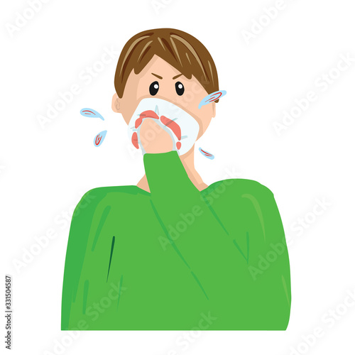 Patient with haemoptysis and cough isolated on white. Vector simple illustration in cartoon flat style.