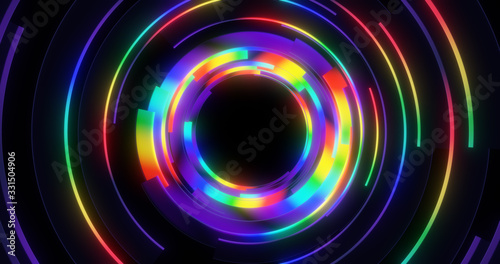 Abstract colorful rainbow light streaks background. Simple clean symmetrical geometric lines. Soft glow. Graphics backdrop element for music, club, banner, vj, logo