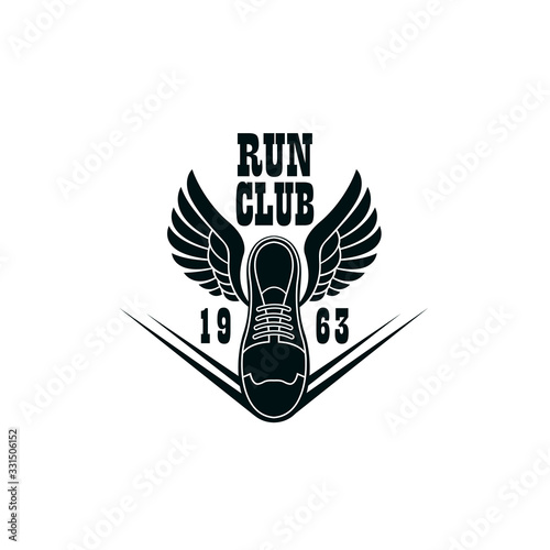 speeding sport shoes with wings emblem isolated on white background