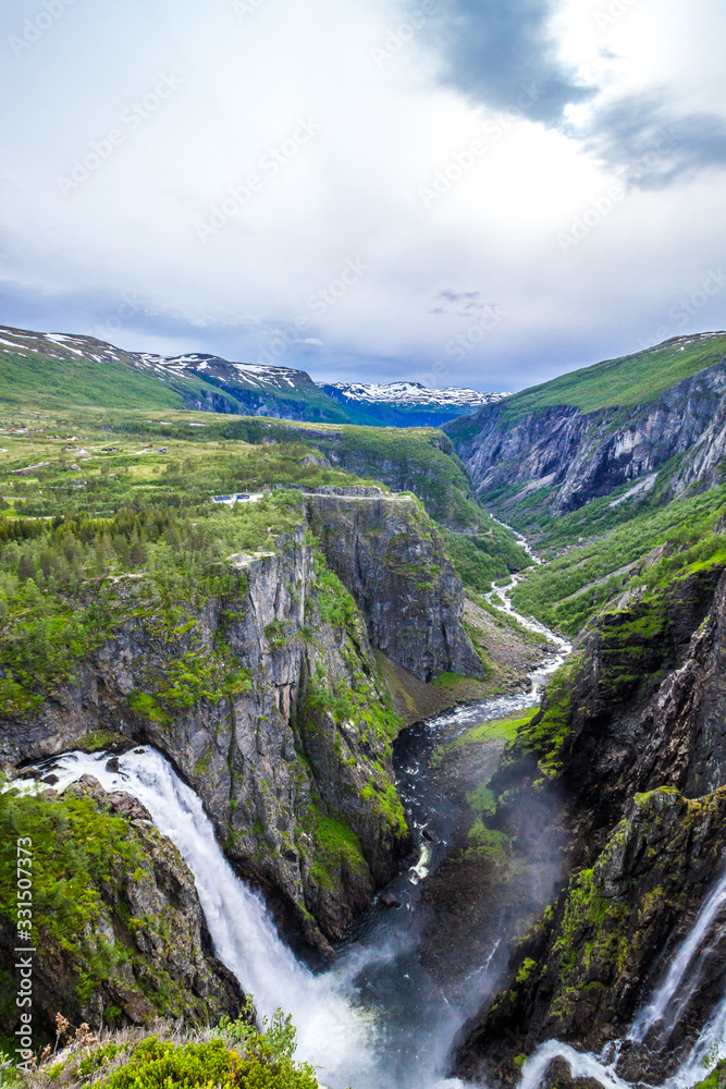 Voringsfossen waterfal and Mabodalen valley in Norway