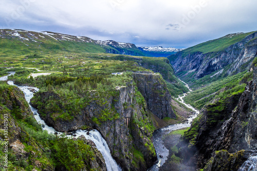 Voringsfossen waterfal and Mabodalen valley in Norway