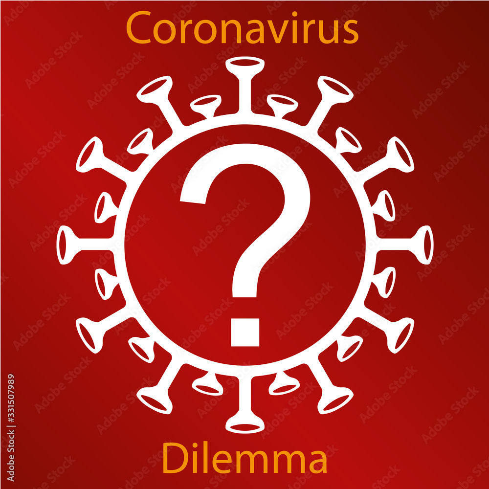 White coronavirus sign with a question mark. Emblem of Asian flu. Design element White coronavirus sign with a question mark. Emblem of Asian flu. Design element