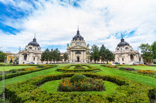 Facade of Szechenyi thermal bath building and gardens, Budapest