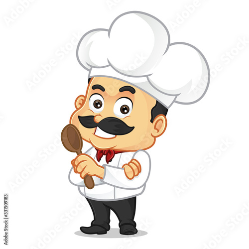 Chef cartoon holding wood spoon