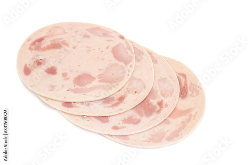 Beer ham sausage isolated on white background photo