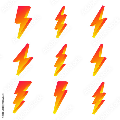 electric power icon vector sign isolated color editable. Flash Thunder and bolt lighting elements symbol template for graphic and web design