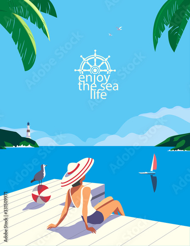 Vacation travel to seaside flat color vector