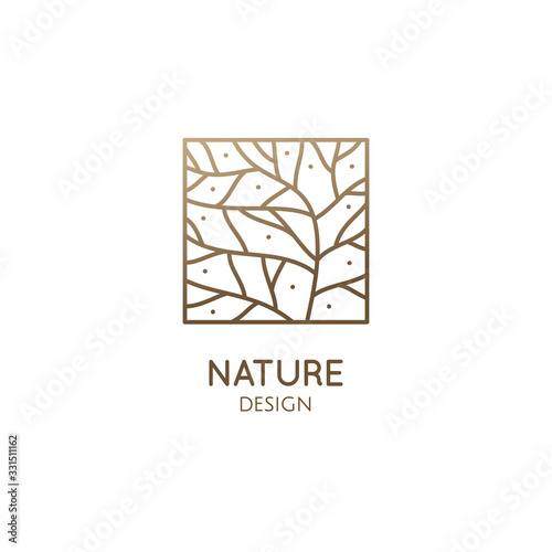 Abstract pattern logo of leaf. Vector emblem wavy structure of plant. Ornamental minimal badge for design of natural products, flower shop, cosmetics and ecology concepts, health, spa and yoga