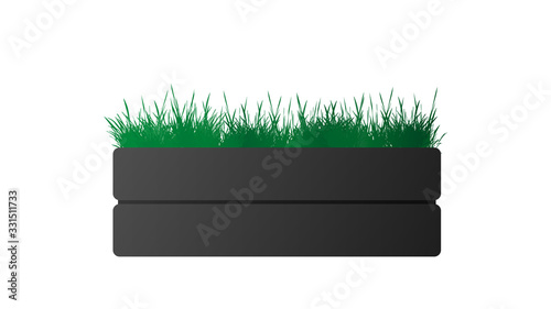 Black flowerbed with with green grass isolated on a white background. A windshield illustration.