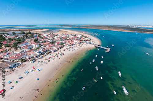 Aerial view of Armona Island, Ria Formosa, Algarve, Portugal.