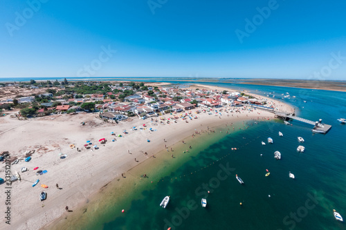 Aerial view of Armona Island, Ria Formosa, Algarve, Portugal.