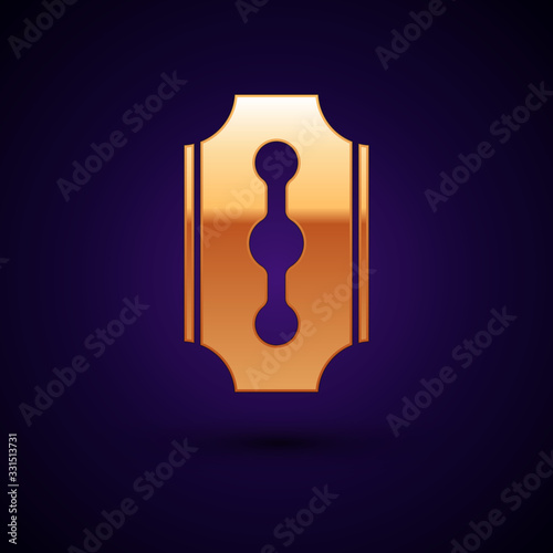 Gold Blade razor icon isolated on dark blue background. Vector Illustration