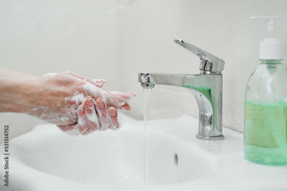 Washing hands rubbing with soap woman for corona virus prevention, hygiene to stop spreading coronavirus Washing hands rubbing with soap woman for corona virus prevention, hygiene to stop spreading coronavirus