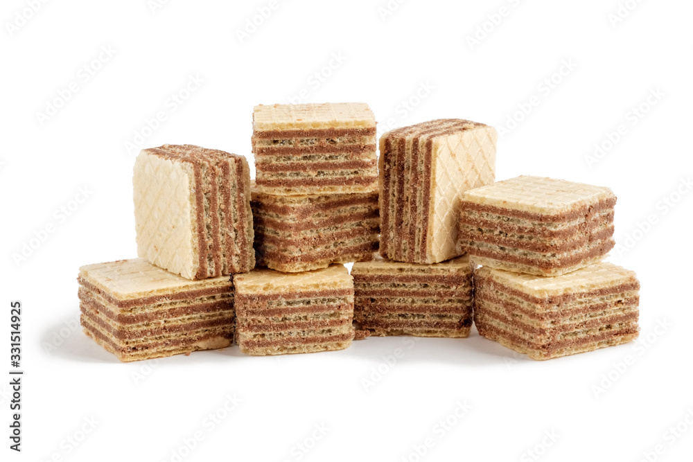 Pile of wafer biscuits cubes isolated on white background Pile of wafer biscuits cubes isolated on white background