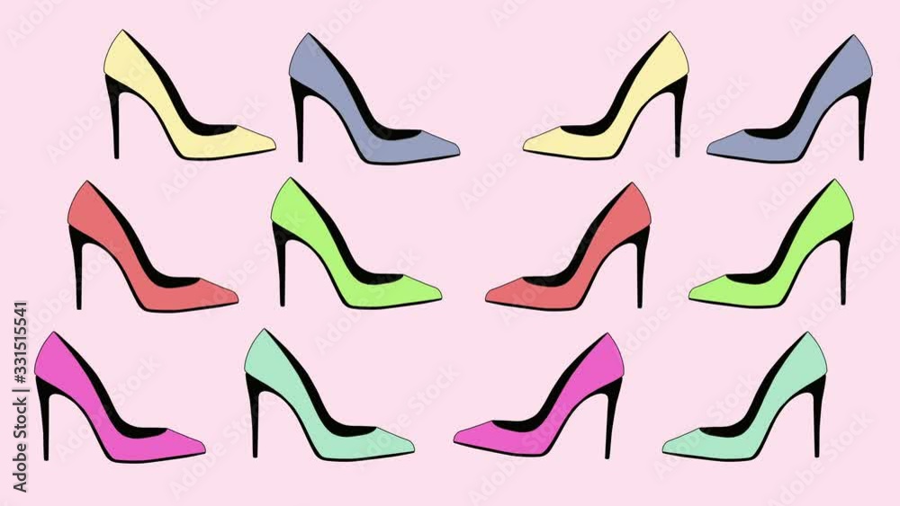 Funny colorful background. High heel shoes tapping, Concept of fashion, clubbing and girl's power. Animation. Funny colorful background. High heel shoes tapping, Concept of fashion, clubbing and girl's power. Animation.