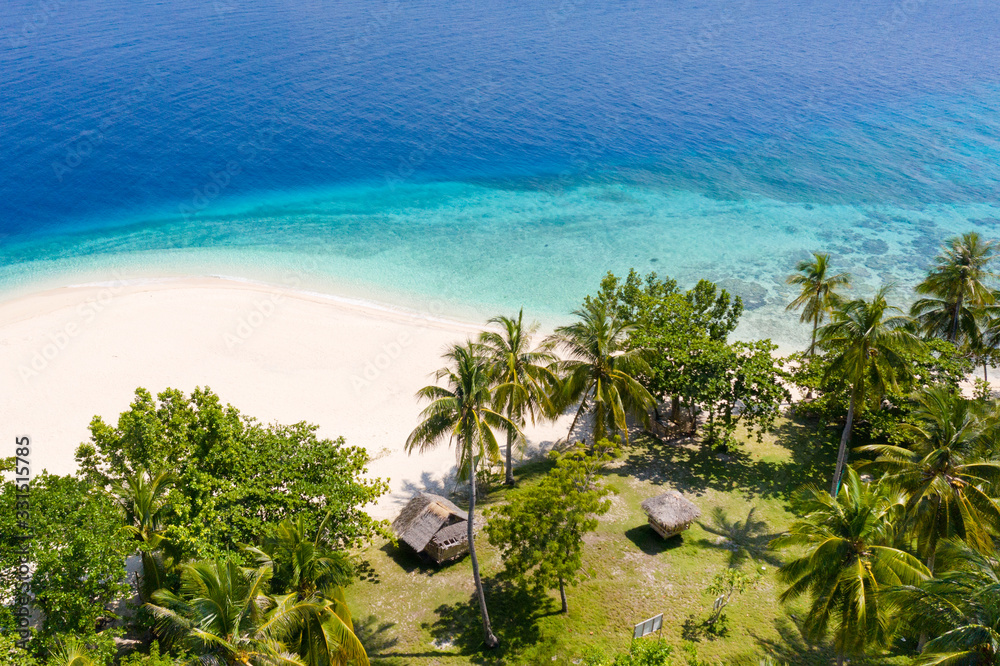 Obraz premium Tropical island with a beach and palm trees. Mahaba Island, Philippines.