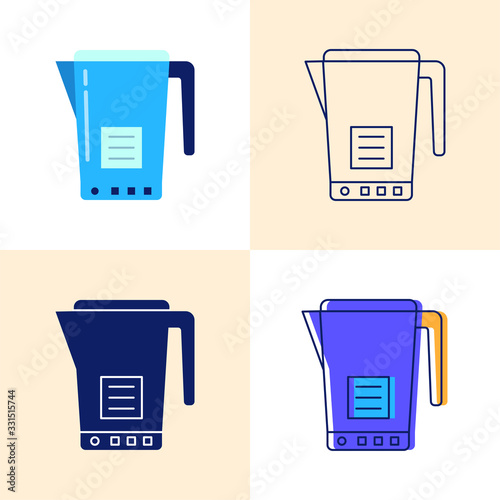 Electric kettle icon set in flat and line styles