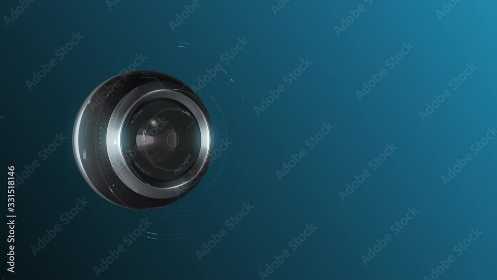 futuristic remote controlled camera with a circular hud, concept of surveillance or spying, copy space (3d render)