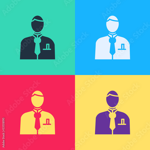 Pop art Businessman or stock market trader icon isolated on color background. Vector Illustration
