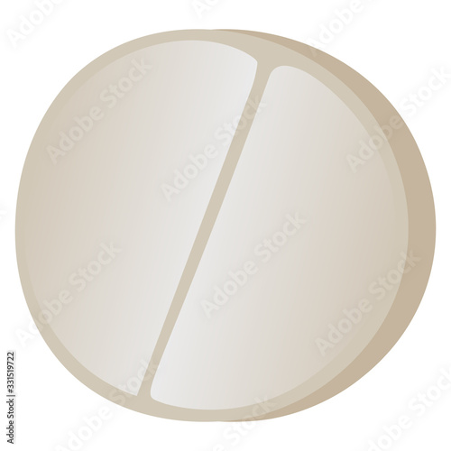 Color vector illustration – a round flat tablet made of pressed powder with a risk in the middle. Medicinal form for the treatment of white color disease. Medication on an isolated background. Flat st
