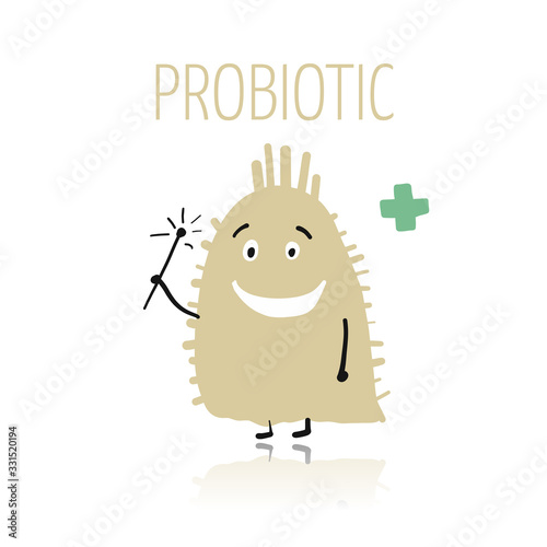 Funny and scary bacteria characters isolated on white. Vector icons of gut and intestinal flora, germs, virus.