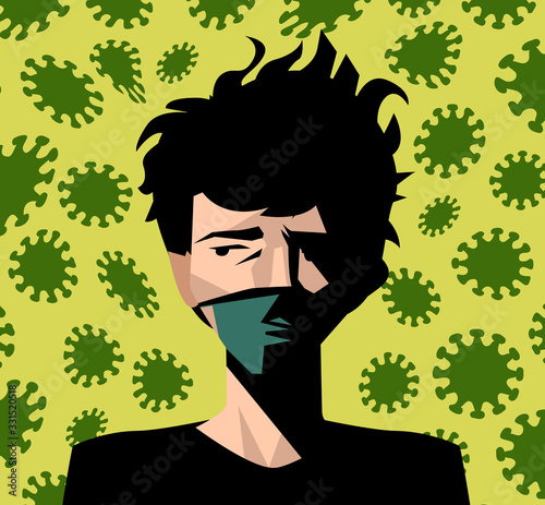 man with chinstrap in quarantine and coronavirus 