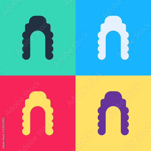 Pop art Judge wig icon isolated on color background. Medieval style antique. Vector Illustration
