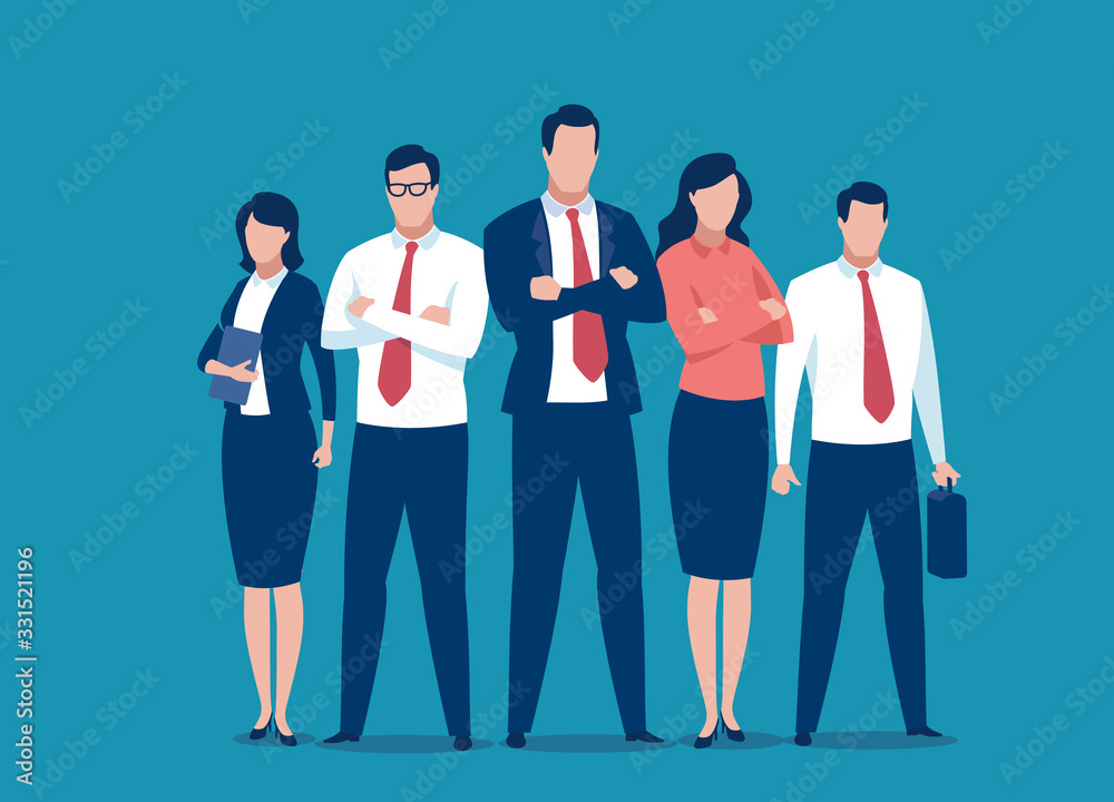 Successful team of five people. Business vector illustration. Stock