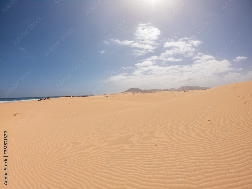 Corralejo Sand Dunes, Fuerteventura, Spain, Desert in sunny day 