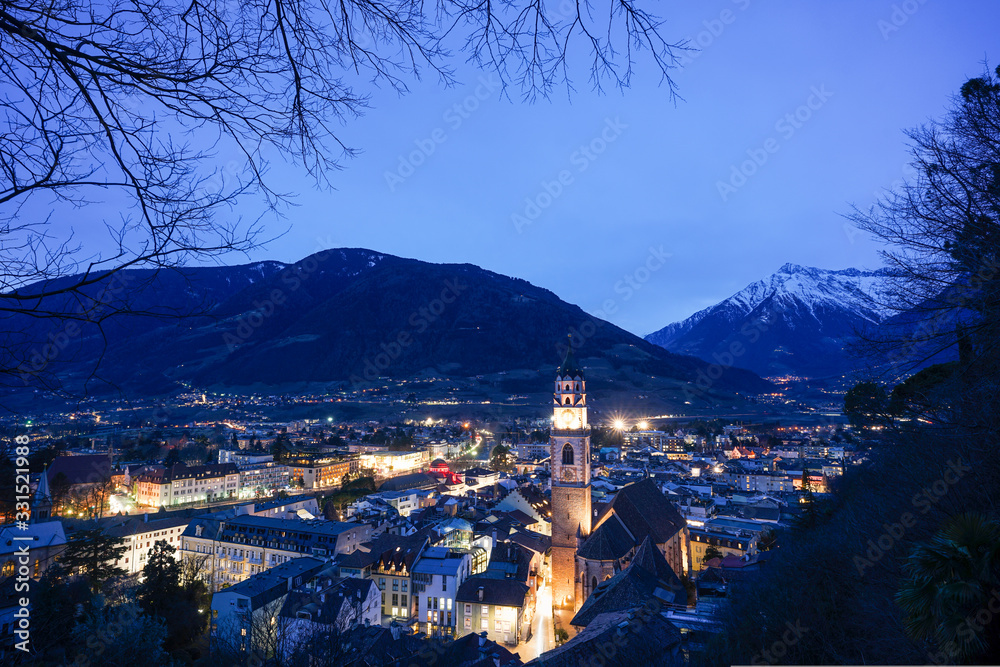 Merano/Meran in South Tyrol, Italy at night