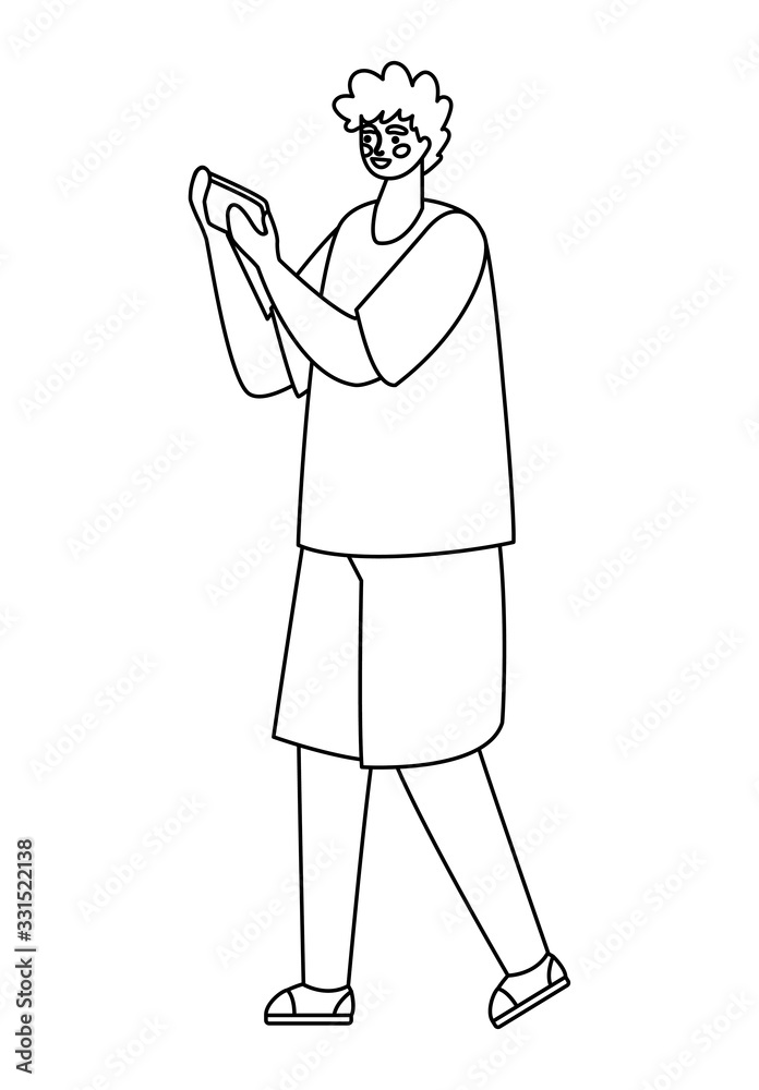 Boy with smartphone vector design