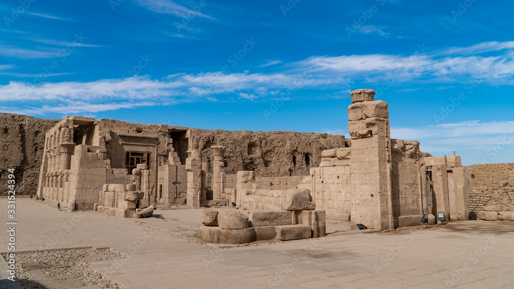 Edfu is the site of the Ptolemaic Temple of Horus and an ancient settlement. Egypt. Edfu also spelt Idfu, and known in antiquity as Behdet. Edfu is the site of the Ptolemaic Temple of Horus and an ancient settlement. Egypt. Edfu also spelt Idfu, and known in antiquity as Behdet.