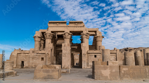 Temple of Kom Ombo. Kom Ombo is an agricultural town in Egypt famous for the Temple of Kom Ombo. It was originally an Egyptian city called Nubt, meaning City of Gold. photo