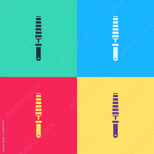 Pop art Chisel tool for wood icon isolated on color background. Vector Illustration