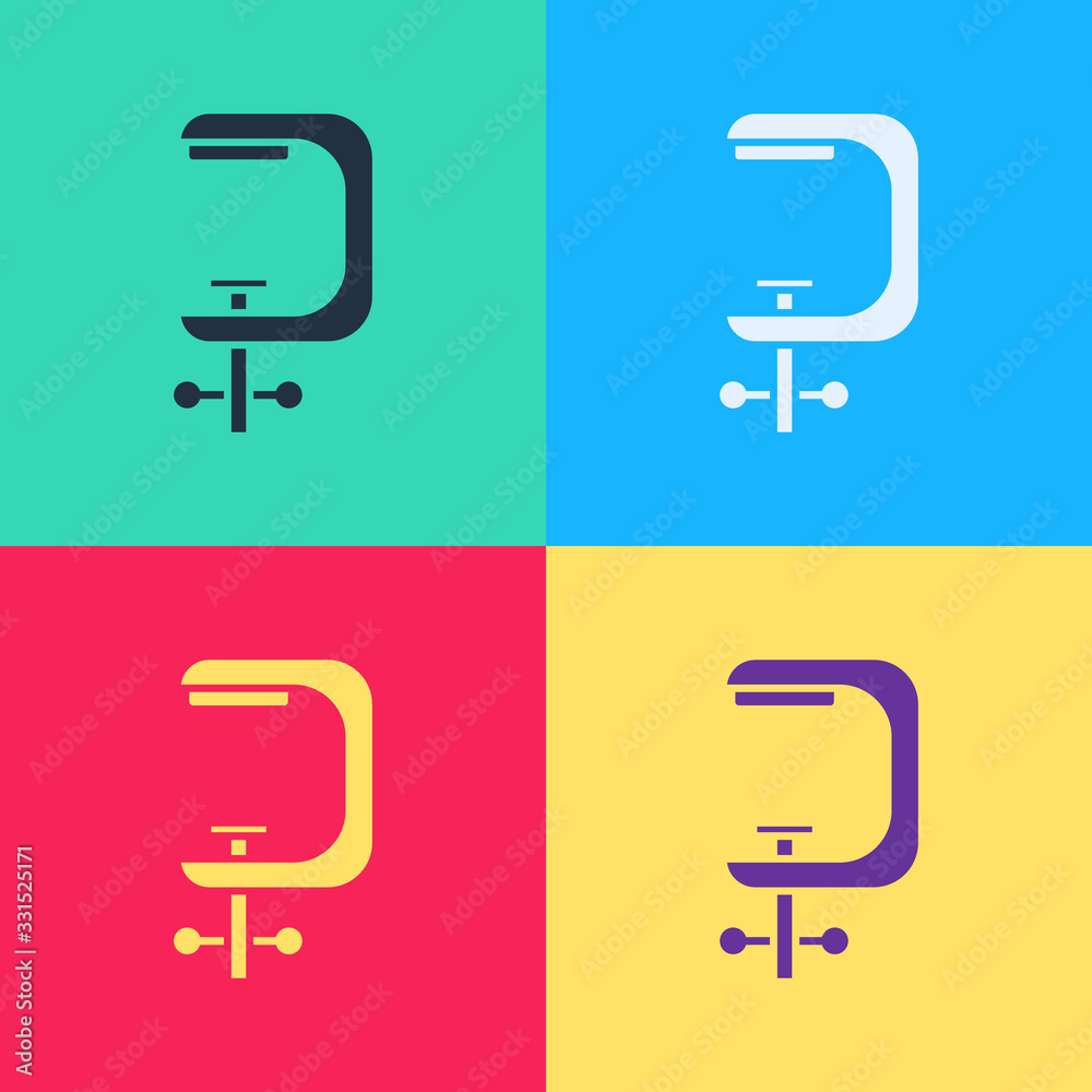Pop art Clamp and screw tool icon isolated on color background. Locksmith tool. Vector Illustration