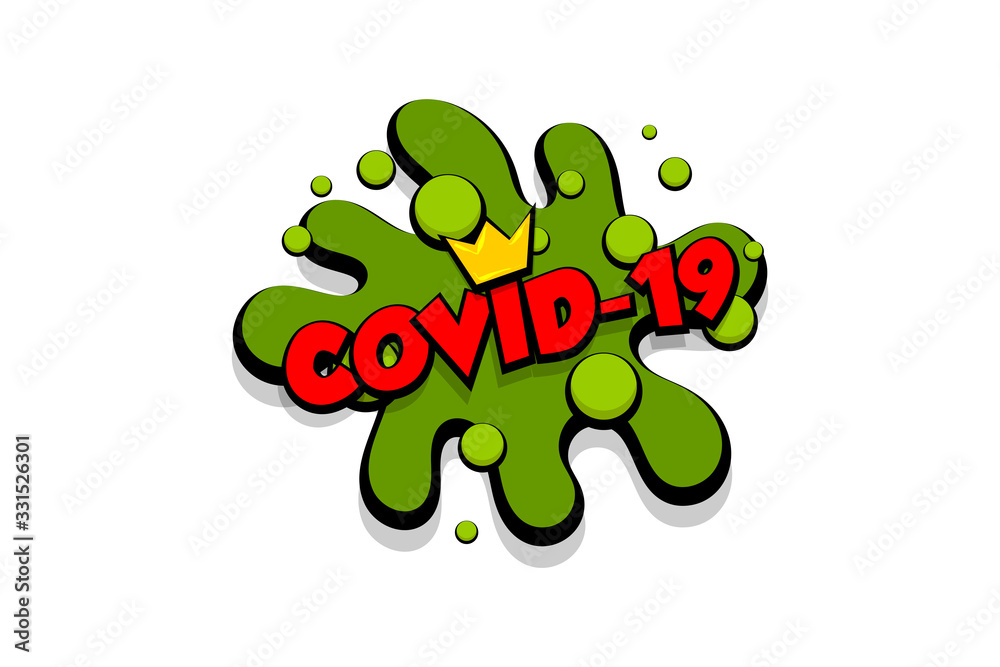 Naklejka premium Coronavirus bacteria comic text cartoon speech bubble