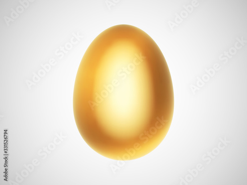 One 3D golden egg isolated on white background. Concept of profitable business, wealthy and successful investing. Vector illustration of chicken egg made of gold - symbol of Easter holiday celebration